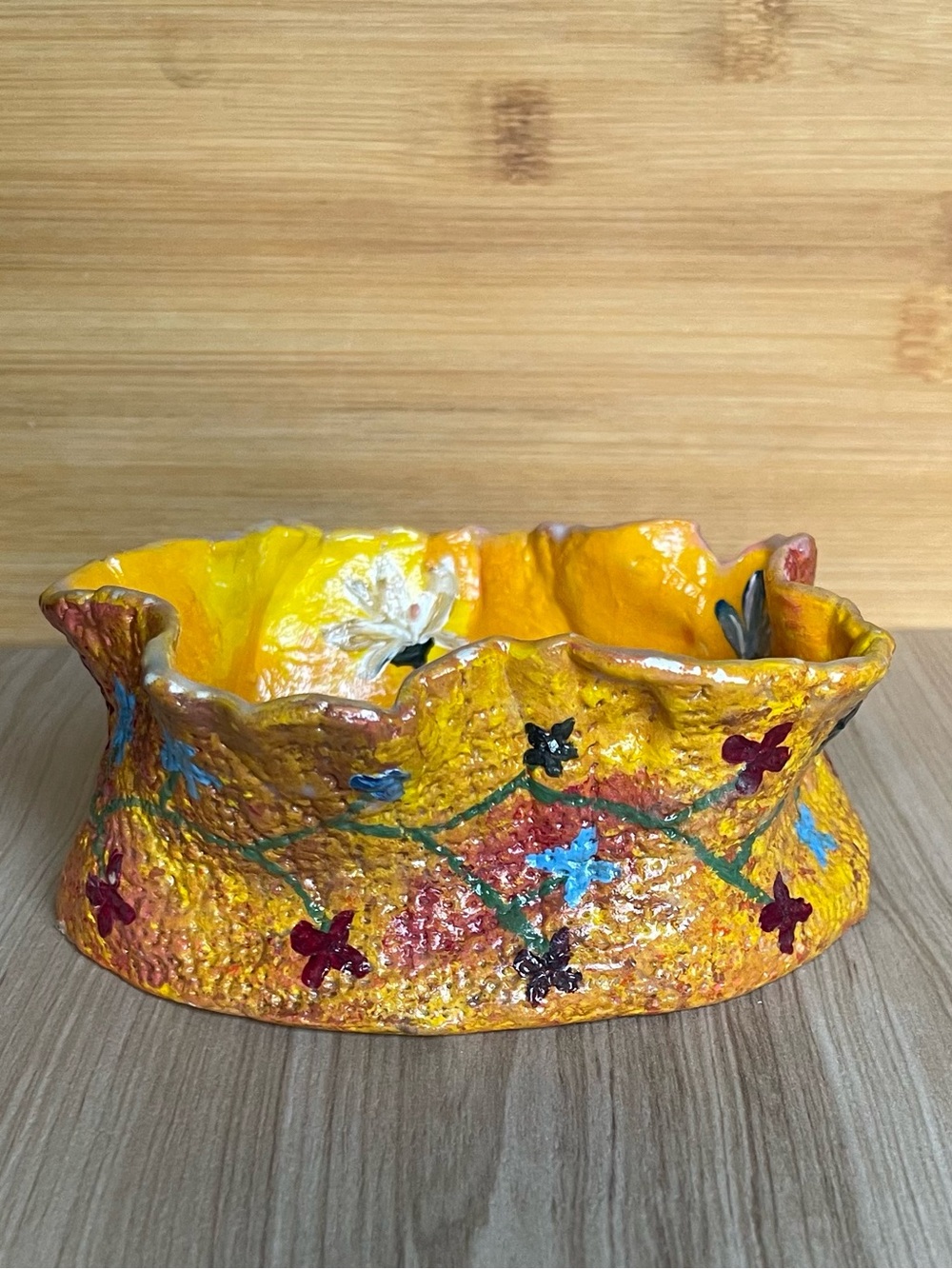 New Handmade Yellow Floral Ceramic Bowl for jewelry, watches, keys decoration